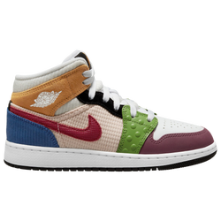 Girls' Grade School - Jordan AJ 1 Mid - White/Red/Black