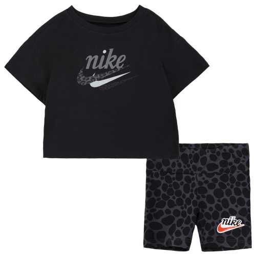 Nike Kids' Girls  Airloom T-shirt & Bike Shorts In Grey/black