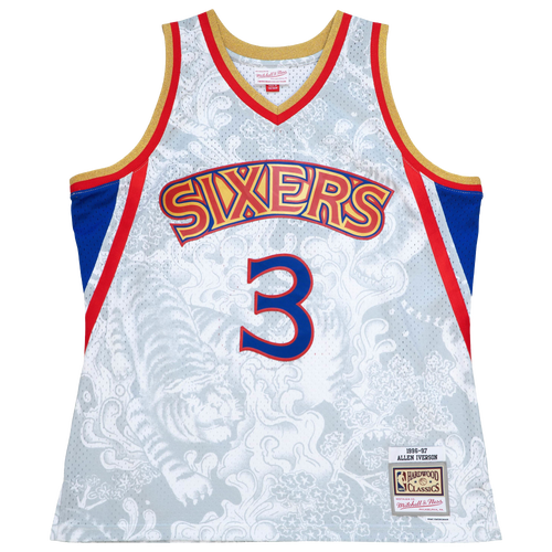 

Mitchell & Ness Mens Mitchell & Ness 76ers CNY Jersey - Mens White/Gold Size M