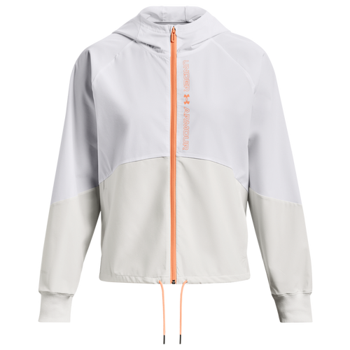 

Under Armour Womens Under Armour Woven Full-Zip Jacket - Womens White/Gray Mist/Orange Size M