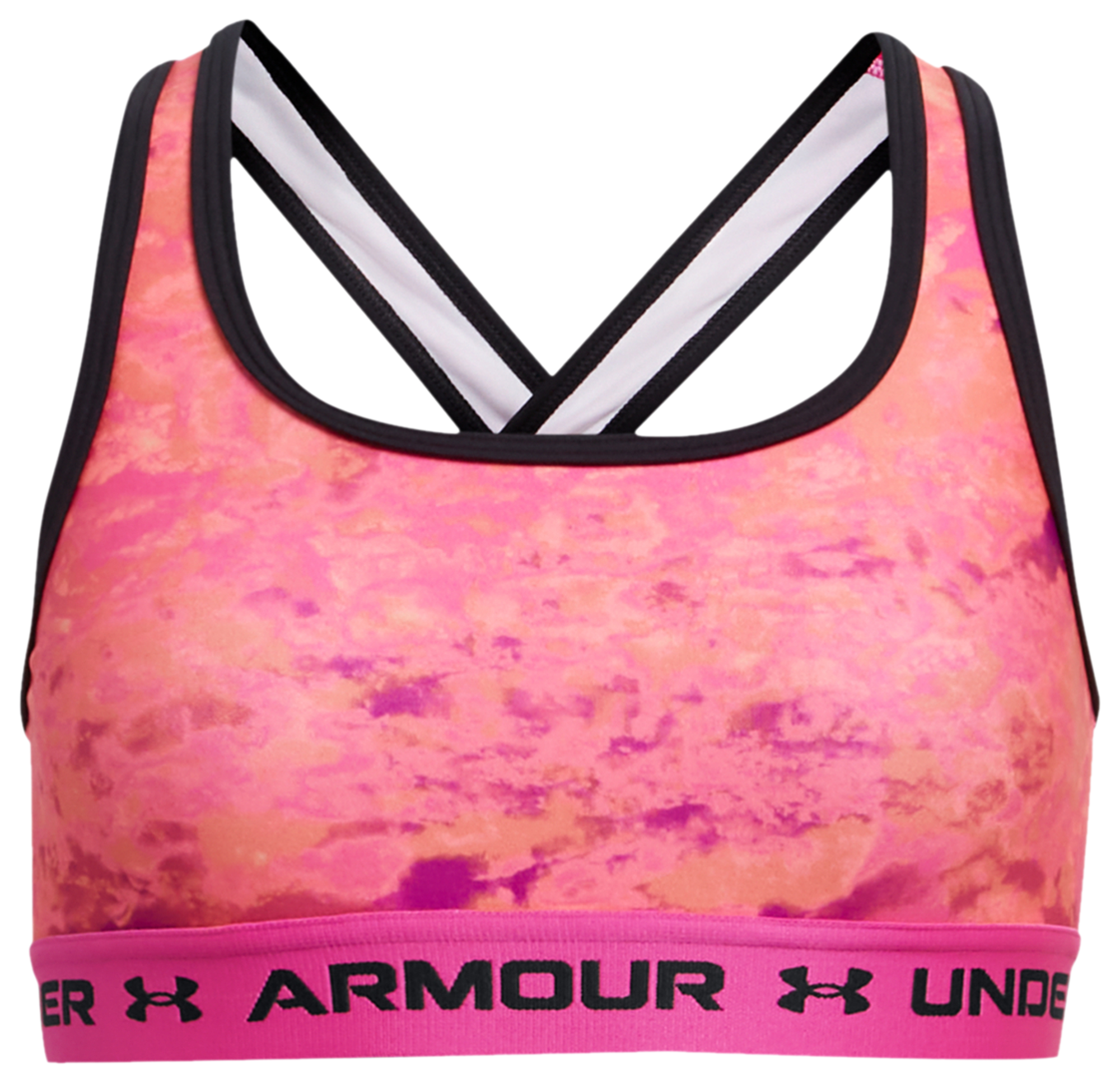 Women's Armour® Mid Crossback Print Sports Bra  Pink sports bra, Printed  sports bra, Crossover straps