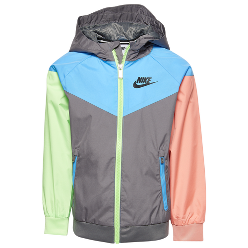 

Boys Preschool Nike Nike Windrunner Jacket - Boys' Preschool Gray/Blue/Lime Glow Size 4