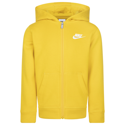 Shop Nike Boys   Club Fleece Full-zip Hoodie In Yellow/white