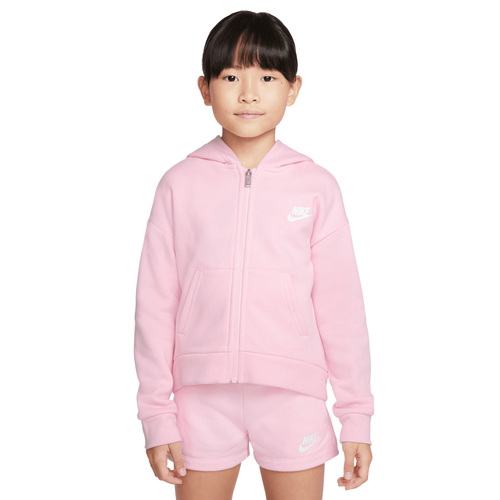 Nike Kids' Girls  Club Fleece High Low Fz Hoodie In Pink Foam/black