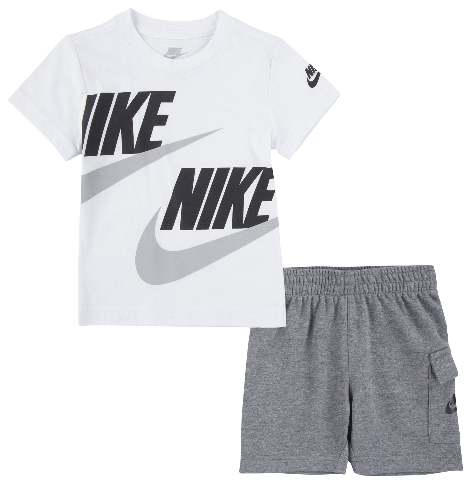 Nike - Boys White & Grey Cotton Shorts Set