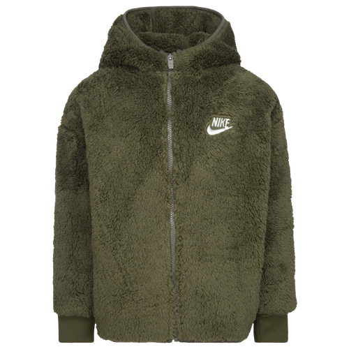 

Boys Preschool Nike Nike Sherpa Woven Piecing Jacket - Boys' Preschool Olive/White Size 7