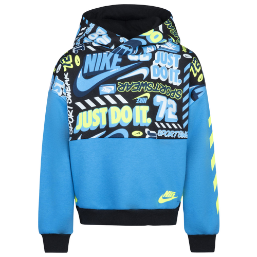 BOYS - Nike All Over Print Fleece Hoodie - Black/Blue