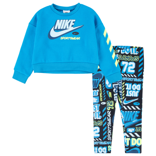GIRLS - Nike Crew & Legging Set - Black/Blue