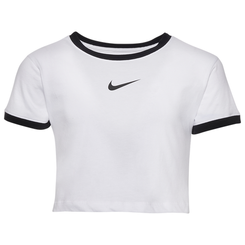 

Nike Girls Nike Swoosh Ringer T-Shirt - Girls' Grade School Black/White Size 5
