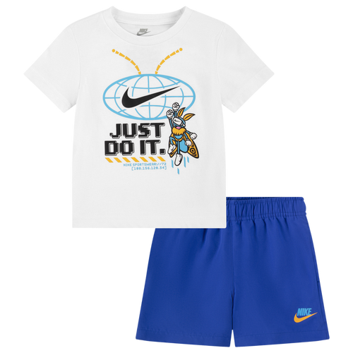 

Boys Nike Nike Bug Net Woven Short Set - Boys' Toddler White/Blue Size 2T