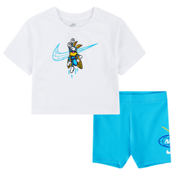 Girls' Toddler - Nike Boxy T-Shirt Bike Short Set - White/Teal