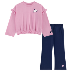 Girls' Preschool - Nike Ruffle Crew Flare Legging - Midnight Navy/Pink