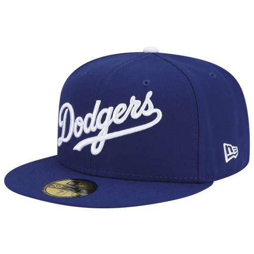 Shop New Era Mens Los Angeles Dodgers  Dodgers Logo White 59fifty Fitted Cap In Royal/royal