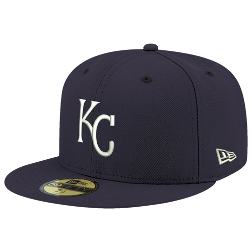 Shop New Era Mens Kansas City Royals  Royals Logo White 59fifty Fitted Cap In Navy/navy
