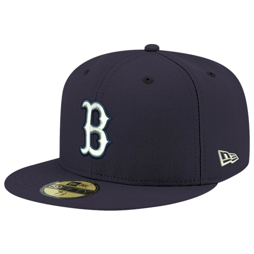 Shop New Era Mens Boston Red Sox  Red Sox Logo White 59fifty Fitted Cap In Navy/navy