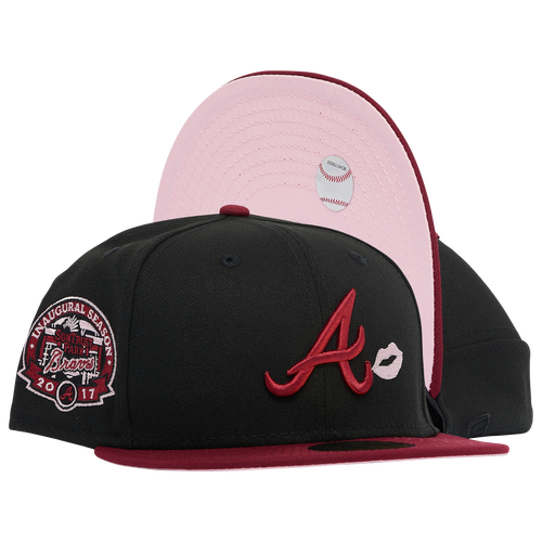 

New Era Mens Atlanta Braves New Era Braves 2T Lips UV Side Patch Fit Cap - Mens Black/Pink/Red Size 7