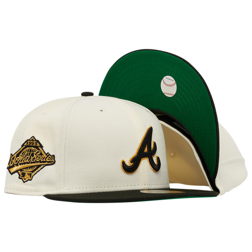 New Era Mens Atlanta Braves Braves Chrome Fitted Cap In White/black/gold