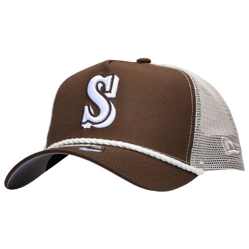 

New Era Mens Seattle Mariners New Era Seattle Mariners 9FORTY A-Frame Trucker Rope Cap - Mens White/Brown Size One Size