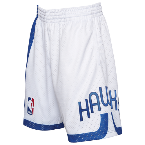 

Mitchell & Ness Mens Atlanta Hawks Mitchell & Ness Hawks Swingman Shorts - Mens White/Blue Size L