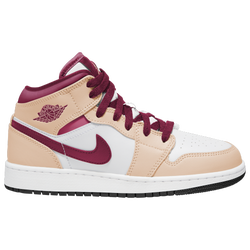 Girls' Grade School - Jordan AJ 1 Mid - White Onyx/Light Curry/Red