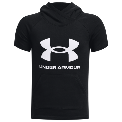 Shop Under Armour Girls   Rival Fleece Short Sleeve Hoodie In Black/white