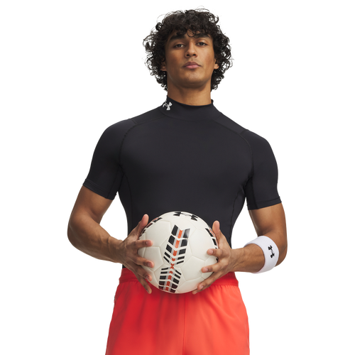Under Armour Men's HeatGear Mock Neck Short Sleeve Compression Shirt, Medium, Black/White
