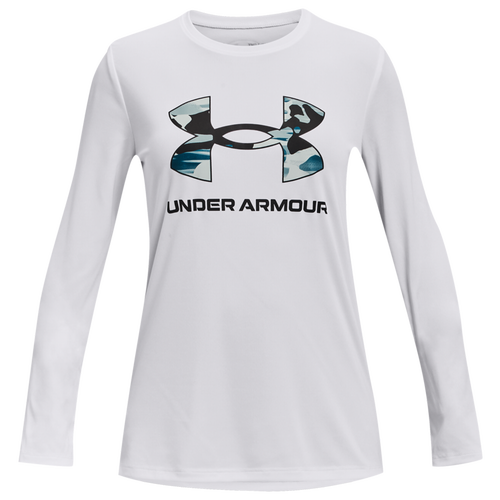 

Girls Under Armour Under Armour Tech Long Sleeve Print Fill - Girls' Grade School White/Black Size XL