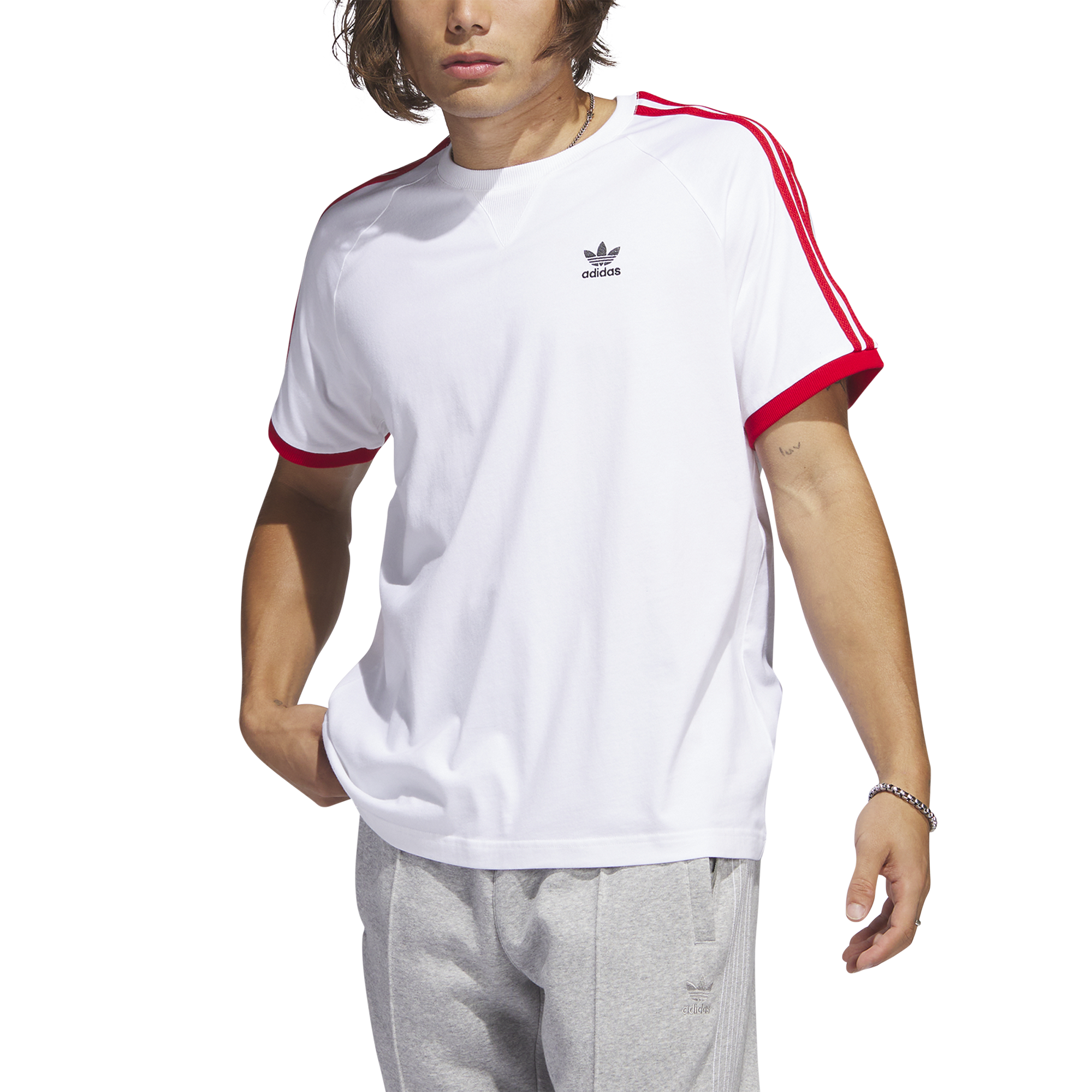 adidas 3 stripe t shirt white