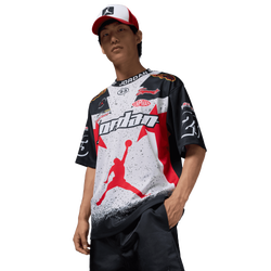Men's - Jordan Essentials Statement Motorsport GFX S/S Top  - Black/Fire Red/Neutral Grey