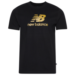 Men's - New Balance Essential Stacked Logo T-Shirt  - Black/Metallic Gold