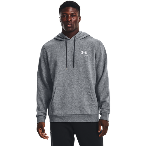 Shop Under Armour Mens  Essential Fleece Hoodie In Pitch Gray Heather/white