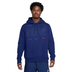 Men's - Nike Club BB Pullover Hoodie  - Blue Void/Midnight/Red