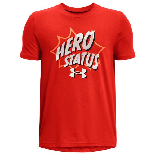 

Boys Under Armour Under Armour Hero Status Short Sleeve T-Shirt - Boys' Grade School Radiant Red/Phoenix Fire Size L