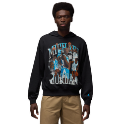 Men's - Jordan Flight Pullover Hoodie  - Black/Dark Powder Blue