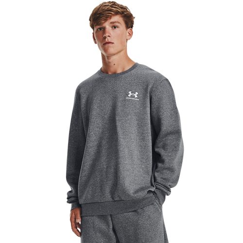 Under Armour Mens  Essential Fleece Crew In Pitch Gray Heather/white
