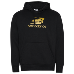 Men's - New Balance Essentials Stacked Logo Hoodie  - Black/Metallic Gold