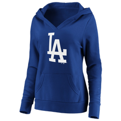 Women's - Fanatics Dodgers Logo Crossover V-Neck Pullover Hoodie - Royal/Royal