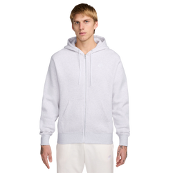 Pour hommes - Nike Chandail à capuchon avec glissière pleine longueur Club - Bouleau chiné/Blanc/Blanc