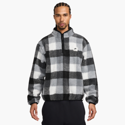 Men's - Nike Club Seasonal Winterized All Over Print Half-Zip  - Black/White/Smoke Grey