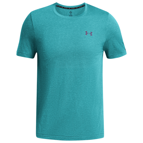 

Under Armour Mens Under Armour Rush Seamless Legacy SS - Mens Circuit Teal/ Black Size L