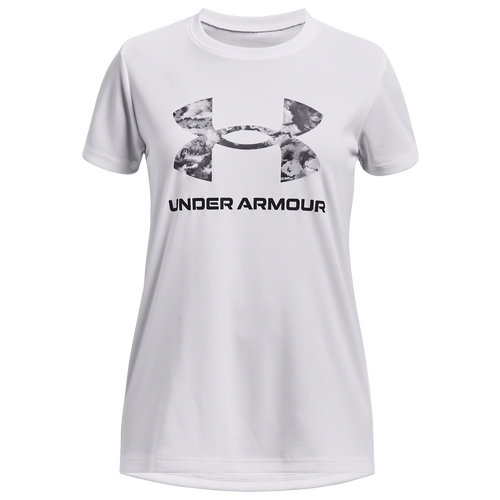 

Girls Under Armour Under Armour Tech Print T-Shirt - Girls' Grade School Black/White Size XL