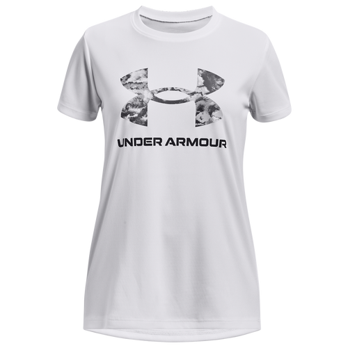 

Girls Under Armour Under Armour Tech Print T-Shirt - Girls' Grade School Black/White Size S