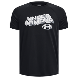 Boys' Grade School - Under Armour Tech Wordmark Short Sleeve T-Shirt - Black/White