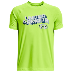 Boys' Grade School - Under Armour Tech Wordmark Short Sleeve T-Shirt - Lime Surge/Gray Mist