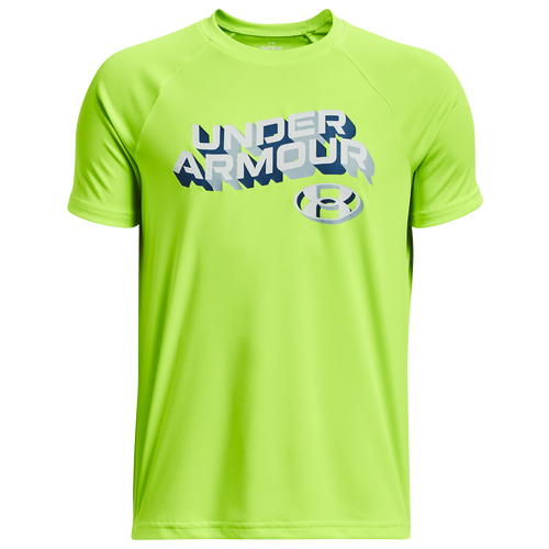 

Boys Under Armour Under Armour Tech Wordmark Short Sleeve T-Shirt - Boys' Grade School Lime Surge/Gray Mist Size S