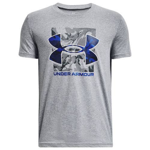 

Boys Under Armour Under Armour Box Logo Camo Short Sleeve T-Shirt - Boys' Grade School Steel Light Heather/Royal Size XS