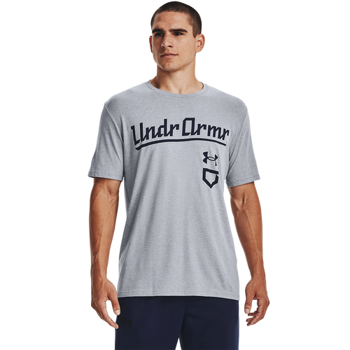 

Under Armour Mens Under Armour Baseball Script SS T-Shirt - Mens Steel Light Heather/Midnight Navy Size M