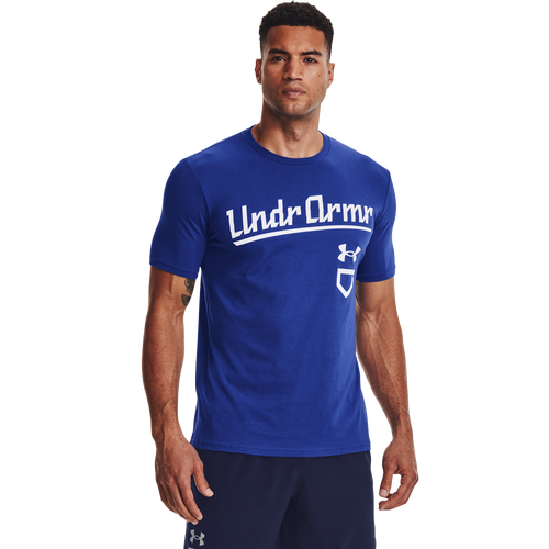 Under Armour Mens  Baseball Script Ss T-shirt In Royal/white