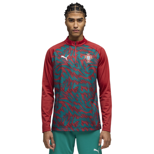  - PUMA FPF Warm Up 1/4 Zip Top - Green Lagoon/Club Red