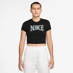 Women's - Nike Slim Graphic Crop T-Shirt  - Black/Grey